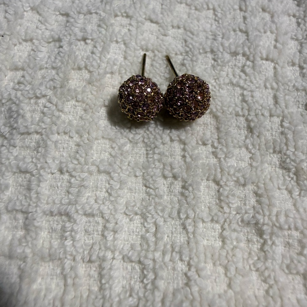 Elegant Rose Gold and Purple Stud Earrings.